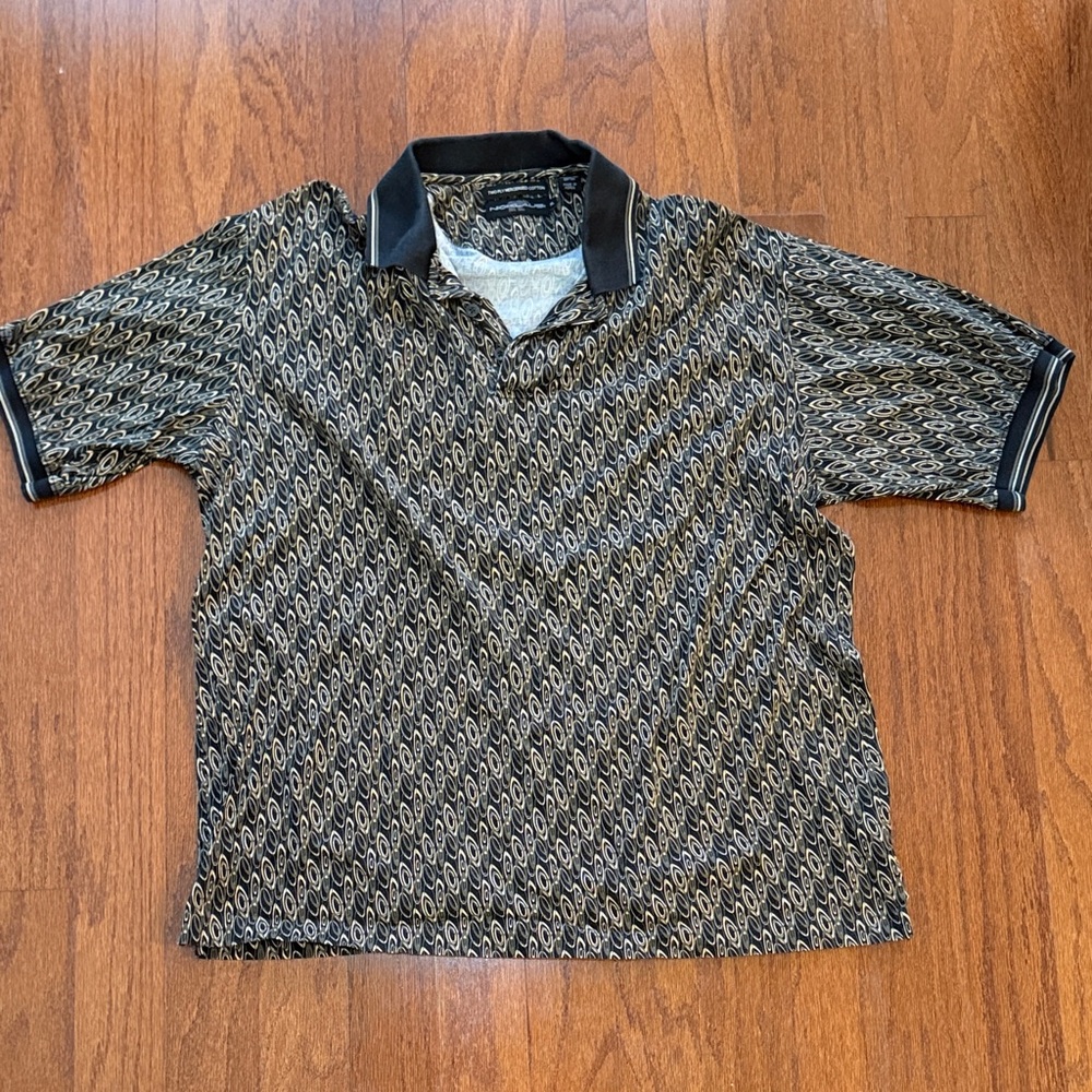 Men's Black and Gold Patterned Polo Shirt